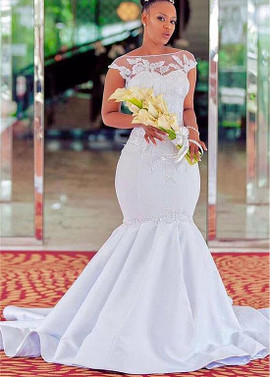 Shop New Arrival Tulle & Satin Bateau Beading Appliques Mermaid Wedding Dress From Annakoo