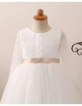 Vintage  Long Sleeves Tulle Lace Ballroom Flower Girl Dress