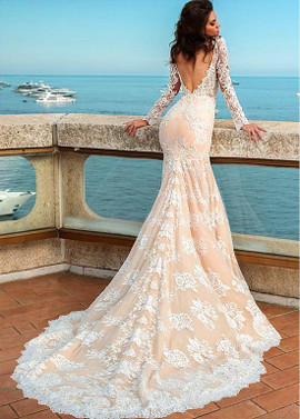 Shop Champagne Tulle Jewel Beadings & Lace Appliques Mermaid Wedding Dress under 200