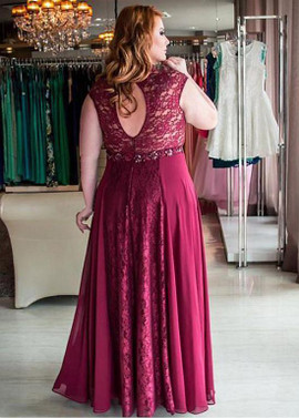 Shop Plus Size Lace & Chiffon V-Neck Burgundy A-Line Mother Dresses With Beadings For 2020 Wedding