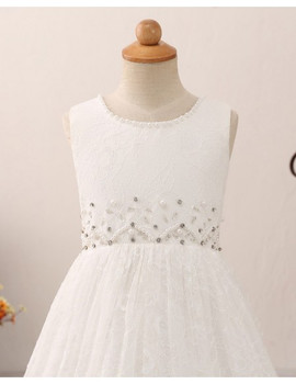 Vintage Juniors Beading Long Lace Flower Girl Dress