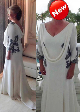 Shop White Four Way Spandex V-Neck Mermaid Mother Of The Bridal Dresses With Lace Appliques under 200