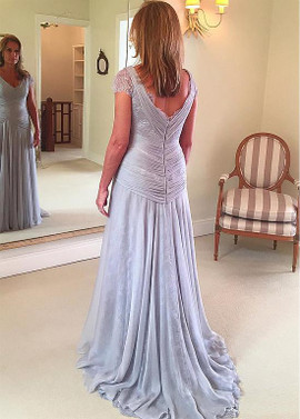 Shop Cheap Lilac Cap Sleeves Lace & Silk Like Chiffon Sheath Mother Of The Bride Dresses Under 200