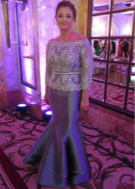 Shop Long Sleeve Tulle Off The Shoulder Gray Mermaid Mother Of The Bride Dress under 200