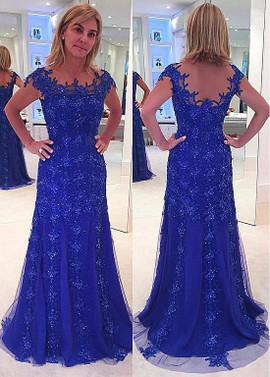 Buy Cheap Beading Tulle Jewel Blue Sheath Column Mother Of The Bride Dress under 100