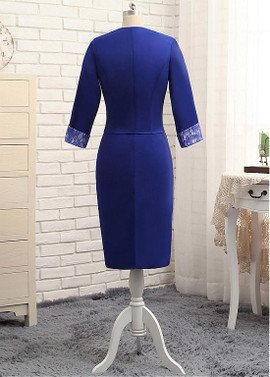 Shop Cheap Satin Jewel Long Sleeves Knee-length Sheath/Column Mother Of The Bride Dresses With Jacket from Annakoo