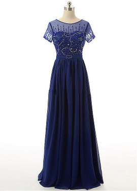 Shop Luxury Sparkle Chiffon Jewel Beading Blue Short Sleeves A-line Mother Of The Bride Dress under 200
