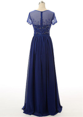 Shop Luxury Sparkle Chiffon Jewel Beading Blue Short Sleeves A-line Mother Of The Bride Dress under 200