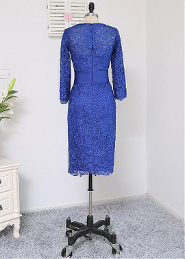 Shop Elegant Lace Jewel Blue Long Sleeves Sheath/Column Mother Of The Bride Dresses With Belt under 200