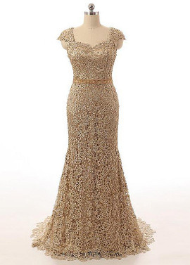 Shop Backless Gold Lace Beading Sweetheart Mermaid Mother Of The Bride Dress with belt