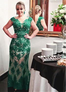 Shop Plus Size Tulle Jewel Green Mermaid Mother Of The Bride Dresses With Beaded Lace Appliques From Annakoo