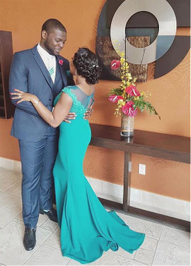 Sexy Elegant Chiffon Bateau Blue Mermaid Mother Of The Bride Dress With Beaded Lace Appliques under 130