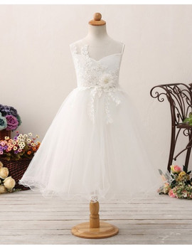  Applique Lace Princess Tulle Short Flower Girl Dress