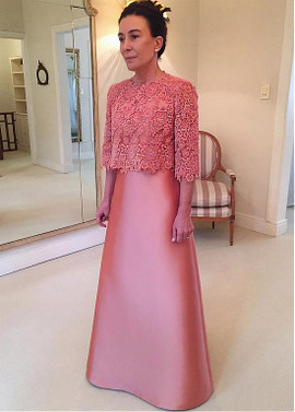 Sexy New Long Sleeves Jewel Pink A-line Mother Of The Bride Dress With Detachable Coat