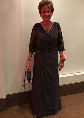 Chiffon V-neck  Lace Appliques Tea-length A-line Mother Of The Bride Dress 