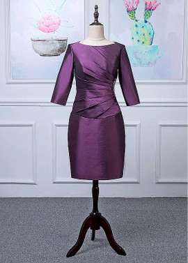 Taffeta Bateau Grape Knee-length Sheath/Column Mother Of The Bride Dress With Beadings