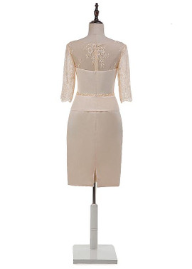 Shop Cheap Acetate Satin Scoop Knee-length Champagne Sheath/Column Mother Of The Bride Dresses With Beadings
