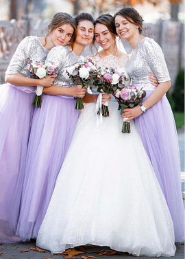 Shop Beautiful Sequin Lace Jewel Lavender Purple A-line Bridesmaid Dresses With Belt for Beach Wedding