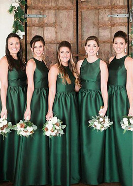 Shop Cheap Elegant Satin Jewel Dark Green Long A-line Bridesmaid Dress