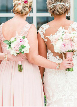 Shop Cheap Tulle & Chiffon Jewel Pink Floor-length A-line Bridesmaid Dress under 100