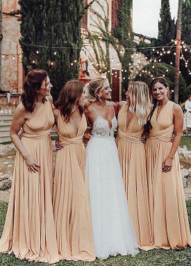 Beautiful Sexy Champagne Spandex V-neck A-line Bridesmaid Dress for 2020 wedding