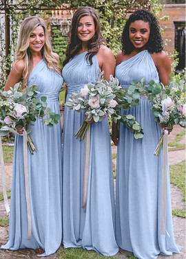 Shop Elegant Periwinkle Chiffon One Shoulder Long  A-line Bridesmaid Dress under 100