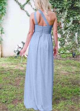 Shop Elegant Periwinkle Chiffon One Shoulder Long  A-line Bridesmaid Dress under 100