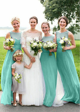 Shop Simple Silk Like Chiffon Jewel Mint A-line Bridesmaid Dresses From Annakoo