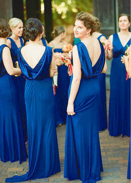 Shop Cheap Spandex V-neck Blue Floor Length Sheath/Column Bridesmaid Dress Under 100