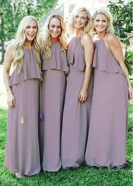 Shop Backless Gray Lightsome Chiffon Halter  A-line Bridesmaid Dresses under 100