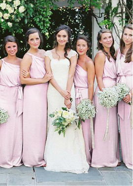 Shop Cheap  Chiffon One Shoulder Pink Sheath/Column Bridesmaid Dresses With Belt under 100