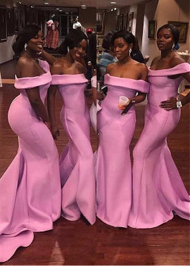 Shop Sexy Satin Off-the-shoulder Orchid Long Mermaid Bridesmaid Dress under 100