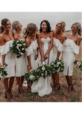 Shop Cheap White Spandex Off-the-shoulder Short Sheath/Column Bridesmaid Dress under 100