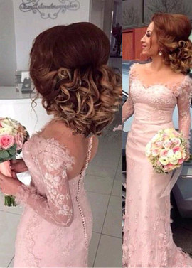 Shop Romantic Tulle Jewel Pink Long Sleeves 3D Flowers Mermaid Bridesmaid Dress Under 100