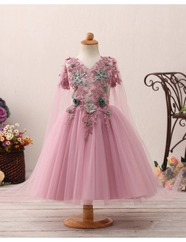 Purple Fairytale Applique Floral Flower Girl Dress