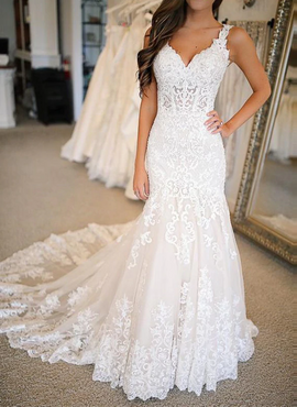 Shop Cheap Straps Lace Applique Sexy Long Mermaid Wedding Dresses  under 200