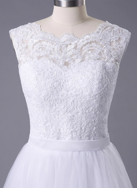Summer Beach Lace O-Neck Lace Tulle Boho cheap Wedding Dress