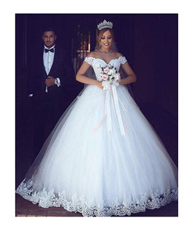 Shop Beautiful Off Shoulder Ball Gown Lace Applique Bridal Wedding Dress From Annakoo