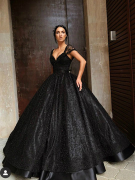 Shop Beautiful Long Off Shoulder V Neck Open Back Black Ball Gown Beaded Prom Dress under 400