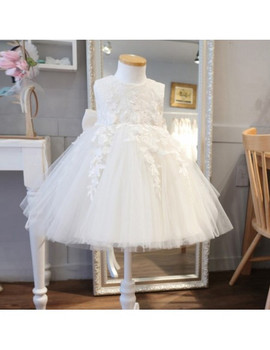 Cute Princess Lace Ivory Flower Girl Dress Puffy Tulle 