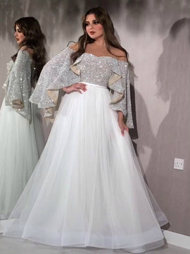 Shop Sexy Glitter Sequins Off the Shoulder Floor Length Tulle Arabic Dubai Formal Evening Dress under 200