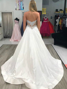 Shop Open Back Beading Backless Satin Plus Size White Sexy Halter Side Split Prom Dresses under 200
