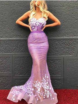 Shop Unique Lavender Sparkly Long Sweetheart Sleeveless Purple Appliques Glitter Mermaid Sequined Tulle Prom Dresses under 200