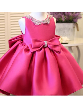 Bling Big Bows Fuchsia Satin Formal Flower Girl Dress