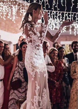 Shop Open Back Tulle Bateau See-through Long Sleeves Backless Mermaid Wedding Dress under 200