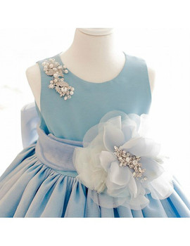 Blue Princess Formal Parties Flower Girl Dress With Big Bow