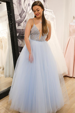 Shop 2020 Cheap Luxury Tulle See Through Beading Spaghetti Straps Pink Tulle Long Sexy Prom Dress from Annakoo