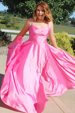 Buy China 2020 Cheap Simple Sexy Criss Cross Hot Pink Long Prom Dress with Slit from Annakoo