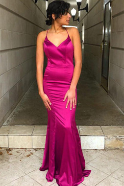 Shop Cheap China 2020 Sexy Hater Satin Criss Cross Cowl Back Mermaid Fuchsia Prom Dress under 100 from Annakoo