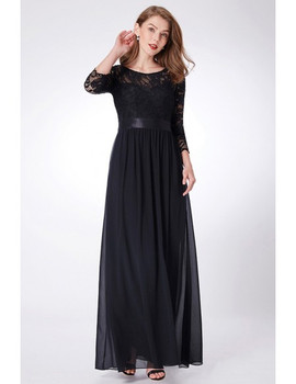 Lace Sleeves Black Long Chiffon Mother Of The Brides Dress